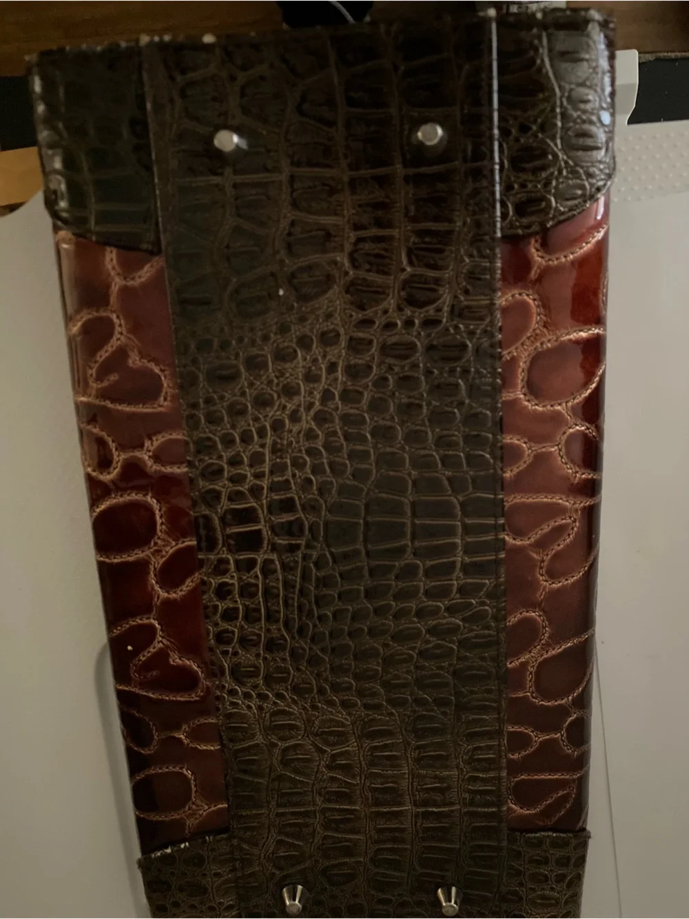 Miche Men’s Wallet Clutch in Brown and Dark Brown Croc-Embossed Leather